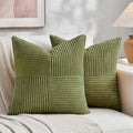 Fancy Homi 2 Packs Moss Green Decorative Throw Pillow Covers 20x20 Inch for Living Room Couch Bed Sofa, Farmhouse Boho Home Decor, Soft Corss Corduroy Patchwork Accent Square Cushion Case 50x50 cm