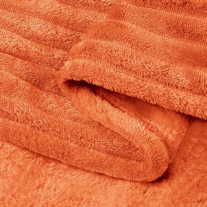 BEDELITE Fleece Blanket Twin Size – 3D Ribbed Jacquard Soft and Warm Decorative Fuzzy Blankets – Cozy, Fluffy, Plush Lightweight Throw Blankets for Couch, Bed, Sofa(Orange, 60x80 inches)