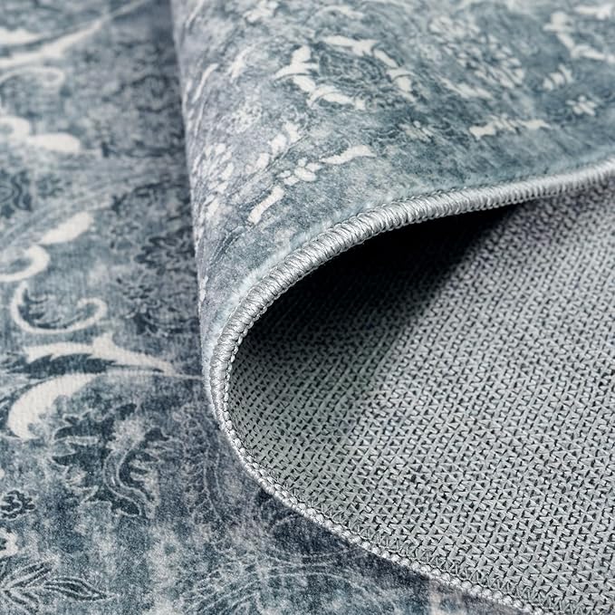 2'6"x12' Washable Hallway Runner Rug - Non Slip Kitchen Runner Rugs with Rubber Backing Vintage Low-Pile Carpet Runners for Entryway Dining Room Laundry Room Home Decor (Blue)