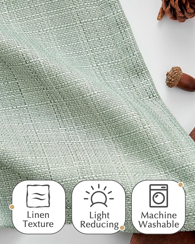 jinchan Curtain Light Filtering Kitchen for Living Room Bedroom Small Windows Valance 18 Inch Double Layer Farmhouse Window Rustic Overlay Rod Pocket 1 Panel Green