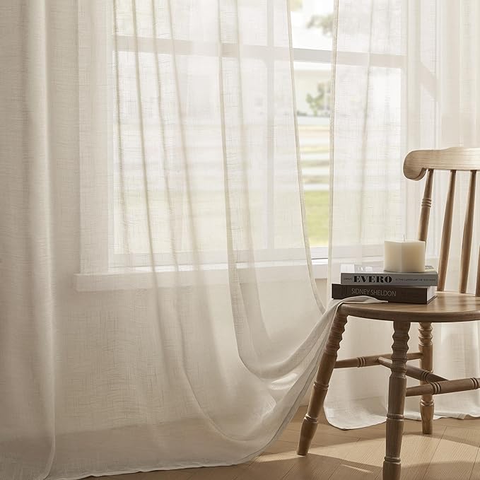 Joydeco Sheer Curtains 72 Inches Long, White Curtains for Living Room 2 Panels Set, Linen Curtains Window Privacy Assured with Light Filtering(W52 x L72 Inch,Linen)