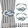 NICEEC 2 Pack Mini Magnetic Curtain Tiebacks Nordic Simple Style Drape Tie Backs Elegant Hand Weave Rope Knot Decorative Curtain Holdbacks for Home & Office Thin Window Drapery (Teal & White)