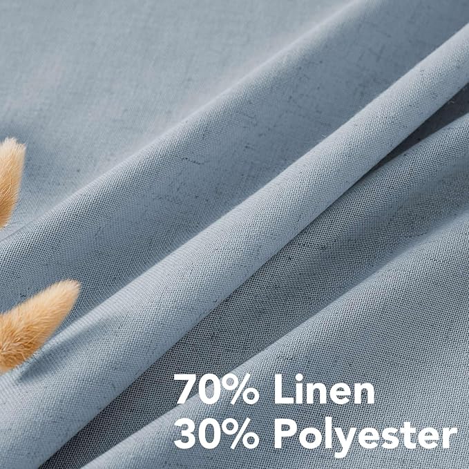 H.VERSAILTEX Linen Curtains Home Decorative Nickel Grommet Semi Sheer Curtains Privacy Added Energy Saving Light Filtering Window Treatments Draperies for Bedroom, Stone Blue, 2 Panels, 52 x 84 - Inch