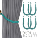 NICEEC 4 Pack Natural Cotton Rope Curtain Tiebacks Elegant Boho Style Decorative Drape Tie Backs Soft Hand-Woven Rope Curtain Holdbacks with Metal Hook for Home & Office Drapery (Teal)