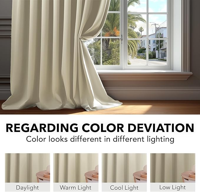 Deconovo Blackout Curtains, Thermal Insulated, W42 x L54 2 Panels, Back Tab, Machine Washable, Room-Darkening Drapes for Bedroom/Living Room Light Beige