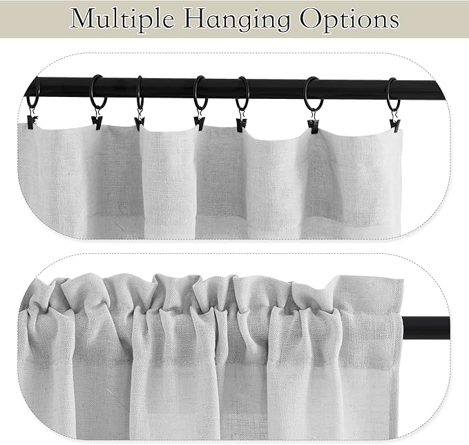 RYB HOME Kitchen Curtains, 30 inches Long Linen Rod Pocket Semi Sheer Cuartins for Basemnet Cafe, Light Filtering Bathroom Curtains Over Sink, W 26 x L 30, Dove Grey, 2 Panels Set