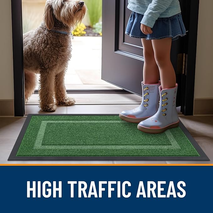 OLANLY Front Door Mat Indoor Outdoor Entrance, Waterproof All-Season, All-Weather Doormat, Sturdy Natural Rubber, Fade Resistant, Low Profile, Easy Clean Patio Porch Entryway Mat, 33x21, Green