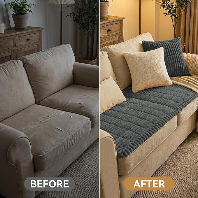 Smiry Couch Cover for Dogs Washable, Non Slip Fuzzy Pet Couch Covers for 3 Cushion Sofa Pet Friendly, Thick Soft Sofa Slipcovers Cushion Protector (Dark Grey, 27.6" x 59")