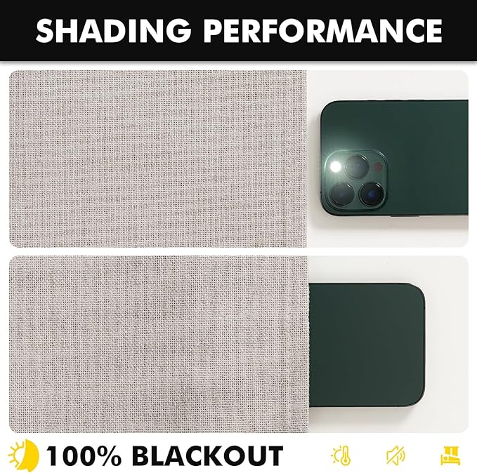 MIULEE 100% Blackout Linen Curtains for Bedroom, Ivory Solid Luxury Decor Thermal Insulation Room Darkening Drapes for Living Room Nursery Back Tab Rod Pocket 42 x 84 Inches, 2 Panels