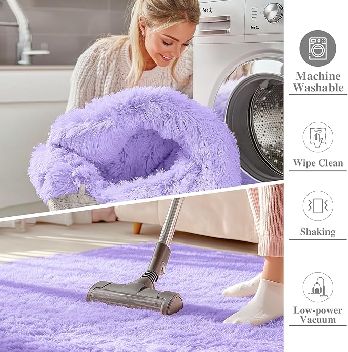 OLANLY 8x10 Machine Washable Large Area Rugs for Living Room, Bedroom, Soft Fluffy Shaggy Bedside Rug, Indoor Floor Carpet for Kids Girls and Boys, Dorms, Nursery, Home Decor Aesthetic, Light Purple