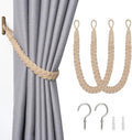 NICEEC 2 Pack Natural Cotton Rope Curtain Tiebacks Elegant Boho Style Decorative Drape Tie Backs Soft Hand-Woven Rope Curtain Holdbacks with Metal Hook for Home & Office Drapery (Dark Beige)