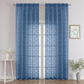 Chyhomenyc Dusty Blue Sheer Curtains 96 Inch Length 2 Panels Set, Light Filtering Tufted Textured Soft Airy Rod Pocket Gentle Leaf Window Treatment Drapes for Bedroom Living Room, 52" Wx96 L, 2PCS