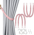NICEEC 4 Pack Natural Cotton Rope Curtain Tiebacks Elegant Boho Style Decorative Drape Tie Backs Soft Hand-Woven Rope Curtain Holdbacks with Metal Hook for Home & Office Drapery (Pink)