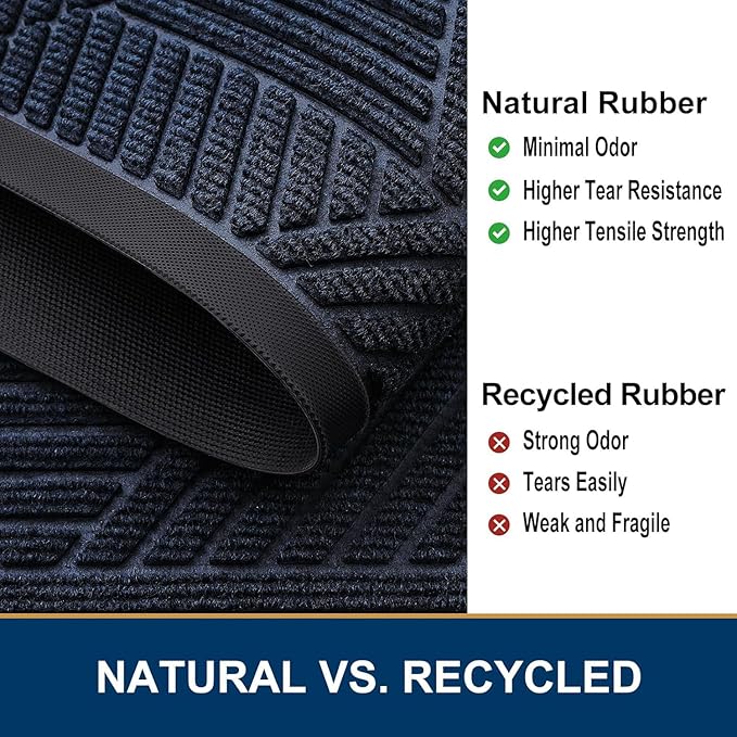Smiry Front Door Mat Outside Entrance, Heavy Duty Sturdy Natural Rubber Doormat, Trap Dirt and Moisture, Easy Clean Low Profile Mats for Indoor Outdoor Entry, Irregular Triangle (71x47, Navy Blue)