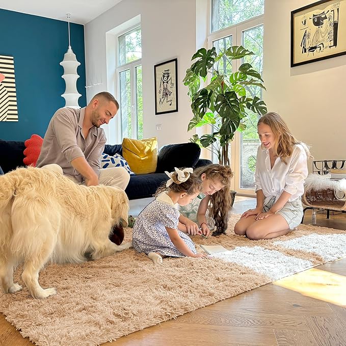 OLANLY 3x7 Machine Washable Runner Rugs for Hallway, Soft Fluffy Shaggy Bedside Rugs for Bedroom, Living Room, Indoor Floor Carpet for Kids Girls and Boys, Nursery Rooms, Home Decor Aesthetic, Beige
