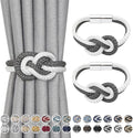 NICEEC 2 Pack Mini Magnetic Curtain Tiebacks Nordic Simple Style Drape Tie Backs Elegant Hand Weave Rope Knot Decorative Curtain Holdbacks for Home & Office Thin Window Drapery (Dark Grey & White)