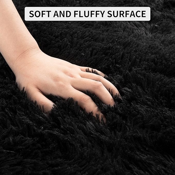 Tepook Fluffy Large Rugs for Living Room, Shag Area Rug 6x9 Soft Carpet for Bedroom, Modern Shaggy Rug for Kids Boys Girls, Plush Indoor Nursery Home Decor Rug with Non-Slip Bottom, Black, 6 X 9 Feet