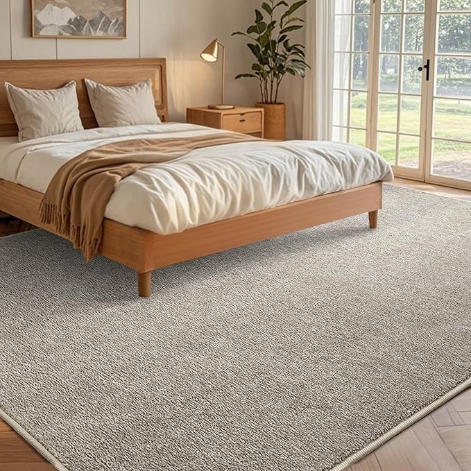 FinRèc 8x10 Washable Area Rugs for Bedroom Living Room, Low Pile Thin Rug Solid Color, Non-Slip Carpet Indoor for Home Decor (Light Tan)