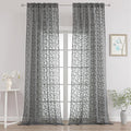 Chyhomenyc Extra Long Charcoal Grey Sheer Curtains 108 Inch Length 2 Panels Set, Light Filtering Tufted Textured Soft Airy Rod Pocket Leaf Window Treatment Drapes for Living Room, 52" Wx108 L, 2PCS