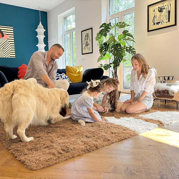 OLANLY 2x5 Machine Washable Runner Rugs for Hallway, Soft Fluffy Shaggy Bedside Rugs for Bedroom, Living Room, Indoor Floor Carpet for Kids Girls and Boys, Nursery Rooms, Home Decor Aesthetic, Khaki
