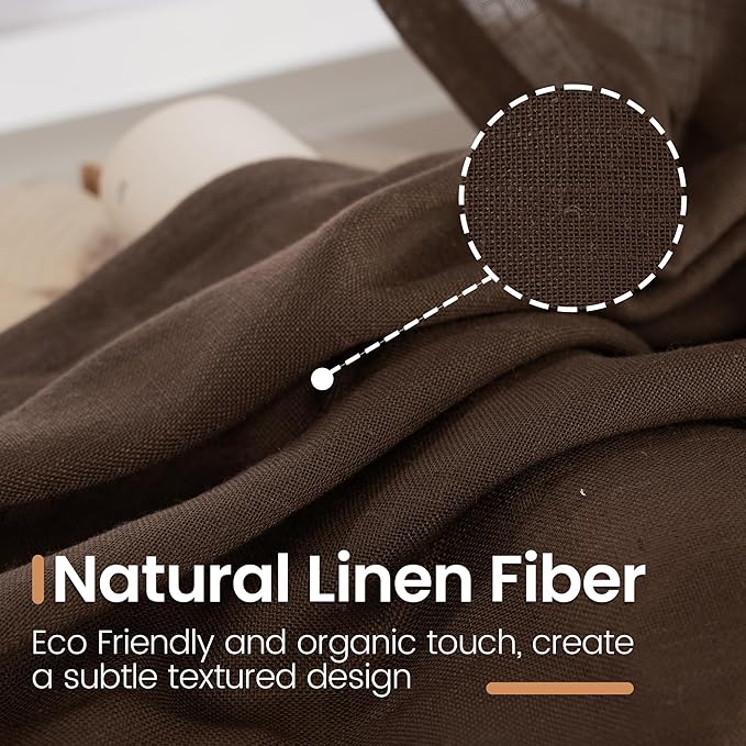 BGment Brown Linen Short Curtains 36 Inch Length for Window, Small Sheer Drapes for Kitchen Cafe Over Sink Bathroom Decor Lightweight Rustic Country Textured Rod Pocket, 2 Panels, Each 30 Inch Wide