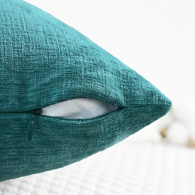 CaliTime Throw Pillow Covers Decorative 20 X 20 Inches Pack of 2 Cozy Chenille Cushion Cases for Couch Sofa Bed Living Room Home Teal
