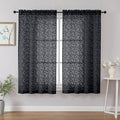 Chyhomenyc Black Sheer Curtains 54 Inch Length for Living Room 2 Panels Set, Light Filtering Tufted Textured Soft Airy Rod Pocket Leaf Window Treatment Drapes for Bedroom, 42" Wx54 L, 2PCS