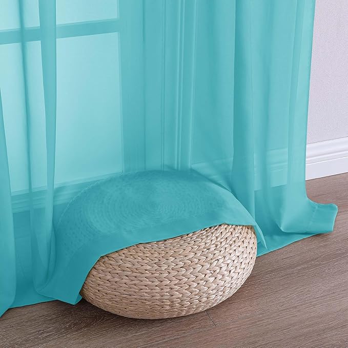 OVZME Turquoise Sheer Curtains 84 Inches Long 2 Panels Set, Light Filtering Sheer Curtains for Living Room Bedroom 59 Inch Extra Wide, Modern Voile Filmy Rod Pocket Window Drapes, 59Wx84L Inches