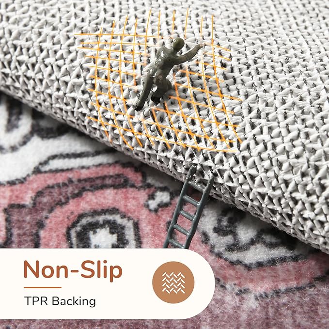 OPPODREAM Soft 6x9 Area Rugs, Washable Rug 6x9 with Non Slip Backing, Faux Cashmere Low-Pile 6 x 9 Carpet, Pink & Cream