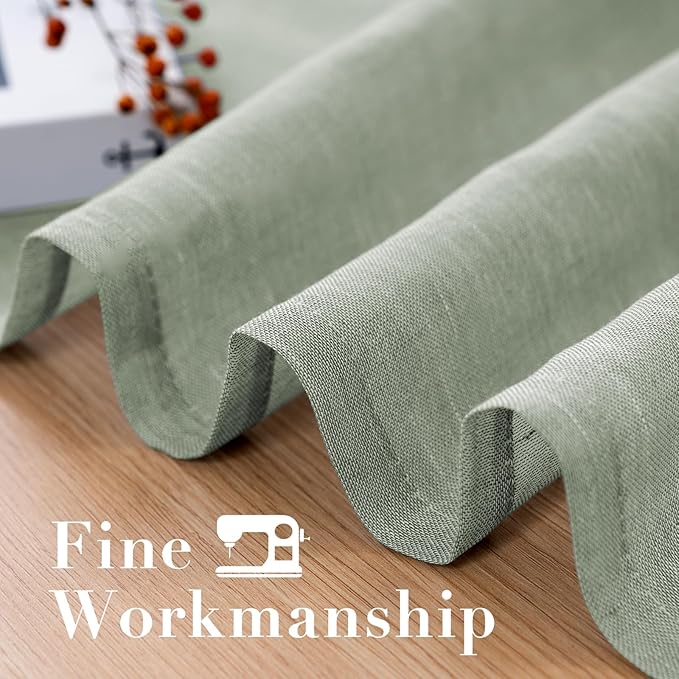 H.VERSAILTEX Linen Curtains Natural Linen Blended Curtain Panels for Living Room/Light Reducing Linen Semi Sheer Curtains 72 inch Length 2 Panels Set Nickel Grommet Window Panels, Sage