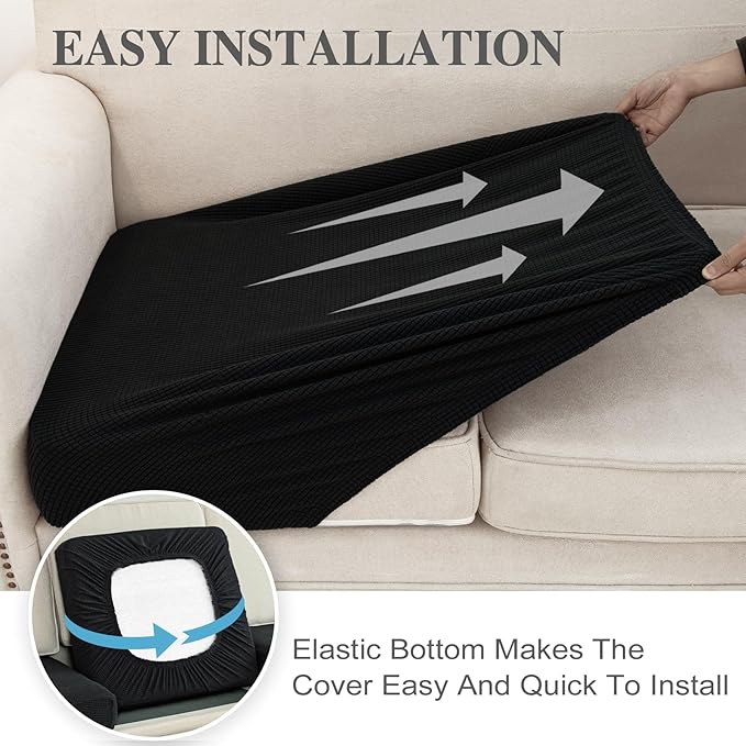 Couch Cushion Cover Seat Cushion Cover Stretch Armchair Cover Separate Sectional Sofa Slipcovers Furniture Protector(1 Piece for Seat or Sofa Backrest, Black)