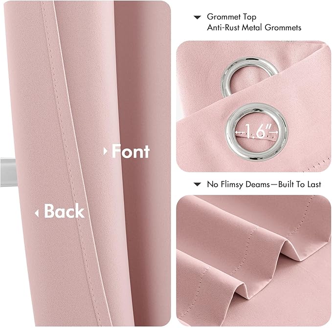 MIULEE Baby Pink Blackout Curtains for Girls Bedroom Living Room 72 Inches Long 2 Panels, Nursery Thermal Insulated Room Darkening Drapes Solid Grommet Top Noise Reducing Curtains, Blush Pink