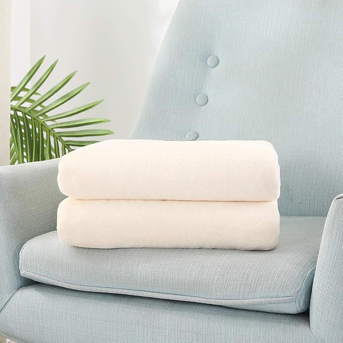 TASTHROW Large Flannel Fleece Throw Blanket, 50×70 Inch - Cozy Lightweight Thick Blanket - All Seasons Suitable for Women, Men and Kids (Creamwhite)