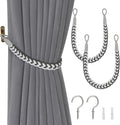 NICEEC 2 Pack Natural Cotton Rope Curtain Tiebacks Elegant Boho Style Decorative Drape Tie Backs Soft Hand-Woven Rope Curtain Holdbacks with Metal Hook for Home & Office Drapery (Grey & White)