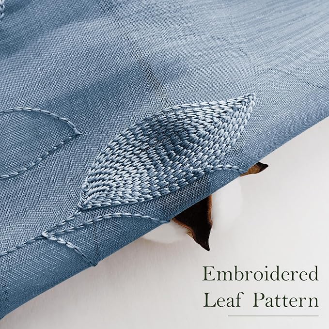 HOMEIDEAS Stone Blue Floral Sheer Curtains 84 Inches Long 2 Panels Embroidered Pattern Semi Sheer Window Curtains for Bedroom Living Room