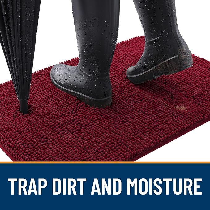 OLANLY Dog Door Mat for Muddy Paws 32x20, Absorbs Moisture and Dirt, Absorbent Non-Slip Washable Doormat, Quick Dry Chenille Mud Mat for Dogs, Entry Indoor Entryway Carpet for Inside Floor, Burgundy