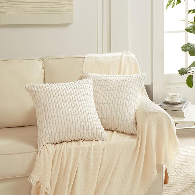 Fancy Homi 4 Packs Neutral Long Lumbar Decorative Throw Pillow Covers 16x24 Inch for Living Room Couch Bed, Boho Home Decor, Soft Striped Corduroy Rectangle Accent Grey Cushion Case 40x60 cm