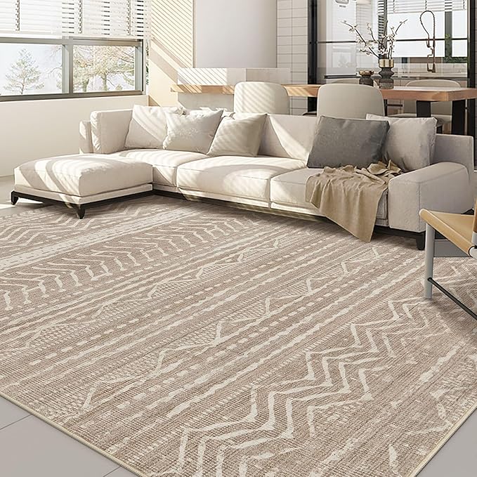 Nakagishi 9x12 Area Rug Living Room: Washable Boho Large Neutral Modern Soft Farmhouse Rugs Stain Resistant Indoor Floor Non-Slip Carpet for Bedroom Nursery Kid Playroom Office Dining Room- Dark Brown