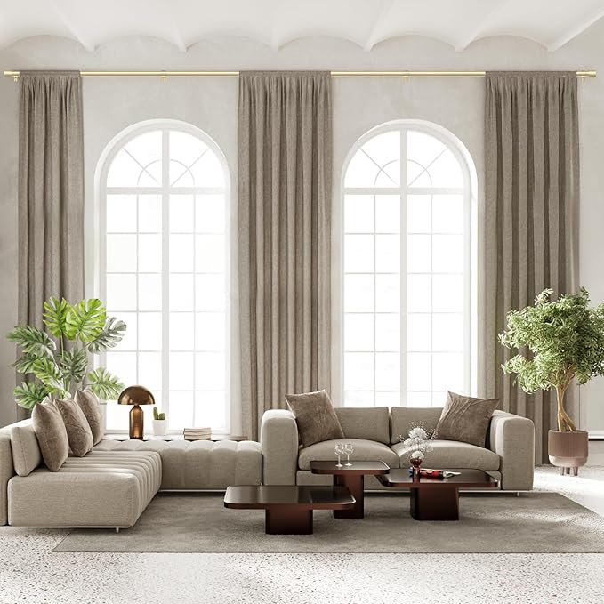 Extra Long Curtain Rods for Windows 32 to 170 Inch, 1 Inch Gold Curtain Rods for Patio, Farmhouse, Bedroom, Living Room, Adjustable Metal Drapery Rod (A2,Gold,32"-170")