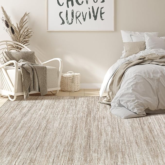 Nakagishi 6X9 Area Rugs Living Room: Washable Large Vintage Rug Neutral Non-Slip Soft Stain Resistant Indoor Carpet for Bedroom Nursery Dining Room Office Playroom - Brown-01