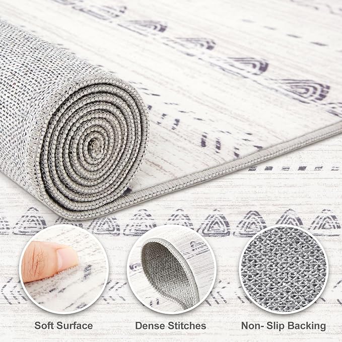 Nakagishi 5x8 Area Rug Living Room: Washable Boho Large Neutral Soft Farmhouse Rugs Stain Resistant Modern Indoor Floor Non-Slip Carpet for Bedroom Nursery Kids Playroom Office Dining Room Dorm- Gray
