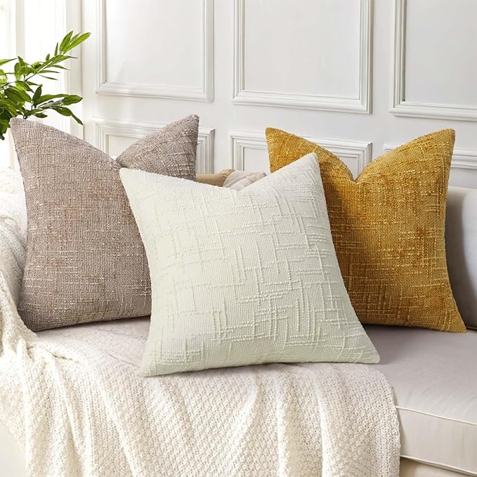 decorUhome Oatmeal Chenille Throw Pillow Covers 20x20 Set of 2 Textured Soft Cozy Slubby Couch Pillow Covers Modern Farmhouse Boho Decorative Pillow Cases for Bed Sofa Living Room