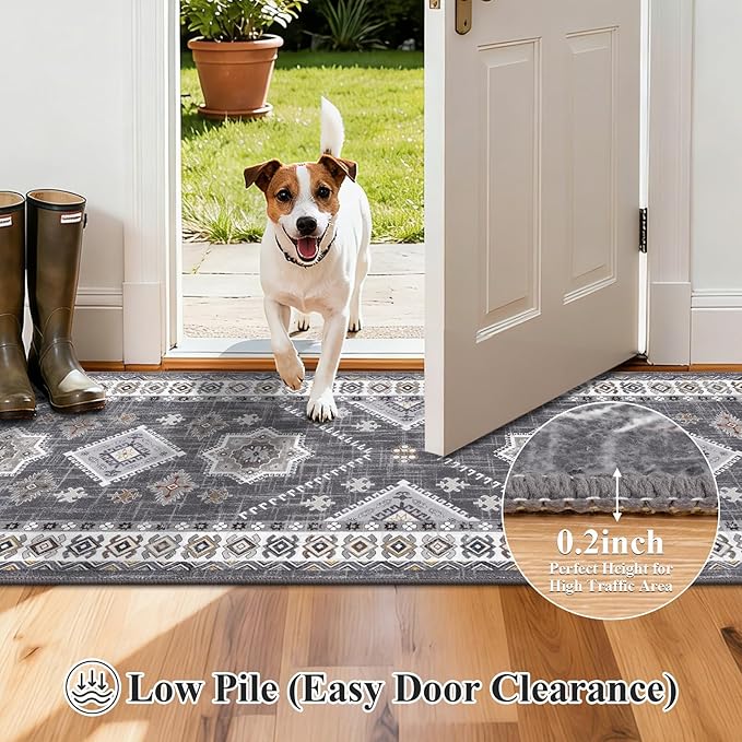 HEBE Washable Kitchen Rugs Runner 2'x 8', Non Slip Hallway Runner Rug, Low Pile Entryway Rug Laundry Room Mat Kitchen Carpet Runners for Hallways, Bathroom, Laundry, Bedside Rug