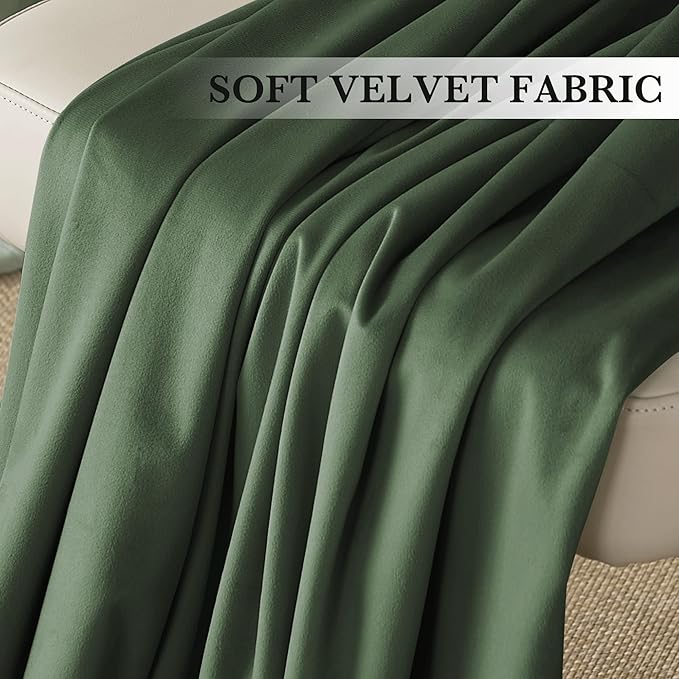 RYB HOME Elegant Green Velvet Curtains 84 inches Long, Light Blocking, Thermal Insulated, Stylish Velvet Drapes with Hook Belt for Cozy Home Aesthetics, 52" W x L90 L, 2 Panels Set