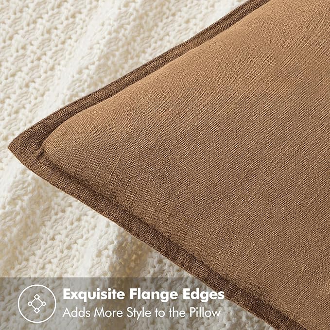 MIULEE Decorative Linen Euro Sham Pillow Covers 24x24 Brown Boho Farmhouse Neutral Couch Throw Pillows for Bed Pack of 2 Accent Modern Pillowcase Sofa Livingroom Home Decor