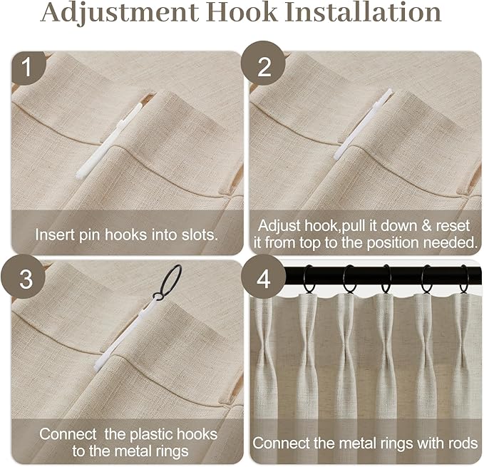 IVAPUPU Pinch Pleated Curtains 90 Inch Length 2 Panels for Living Room, Semi Sheer Pleated Curtain with Hooks Rings Memory Trained Light Filtering Back Tab Window Drapes for Bedroom, 40W, Sand Beige