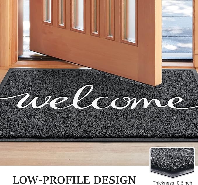 BeneathYourFeet Door Mat, Welcome Mat Low Profile Floor Mat Front Doormat Indoor and Outdoor Doormat Non Slip Rugs for Entryway, Patio, High Traffic Areas (36"x24", Black-Welcome)