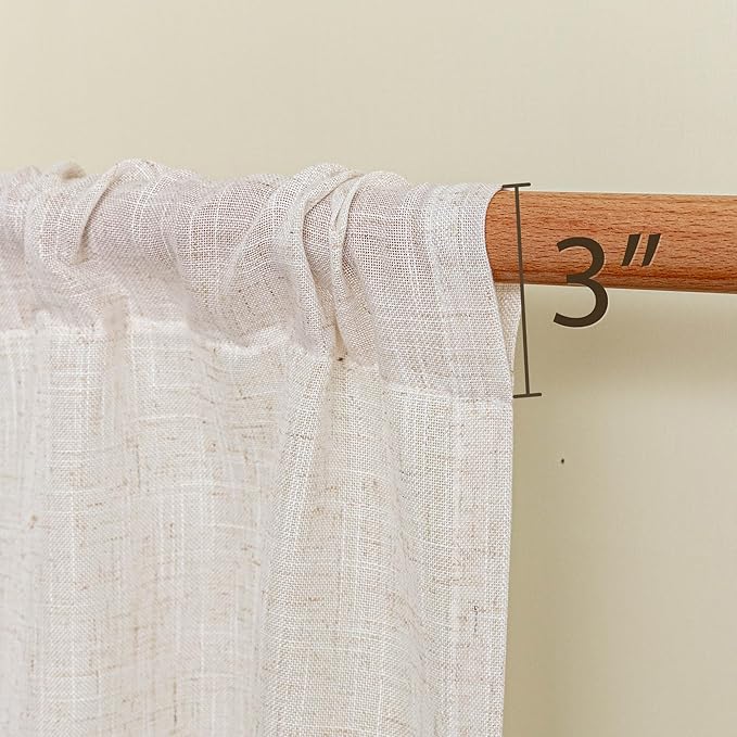 MYSKY HOME Linen French Door Curtains for Door Window 40 Inch Length 2 Panels Semi Sheer Light Filtering Curtain for Glass Small Window Drapes Rod Pocket for Bedroom Bathroom, Natural Linen, 26" Wide