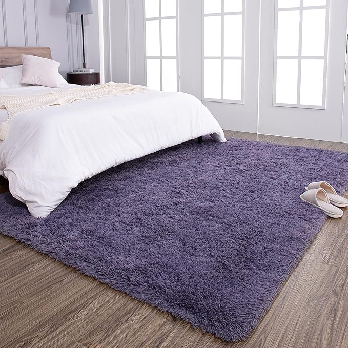 TWINNIS Super Soft Shaggy Rugs Fluffy Carpets 5x8 Feet, Indoor Modern Plush Area Rugs for Living Room Bedroom Kids Room Nursery Home Decor, Upgrade Anti-Skid Rectangular Fuzzy Rug, Grey Purple