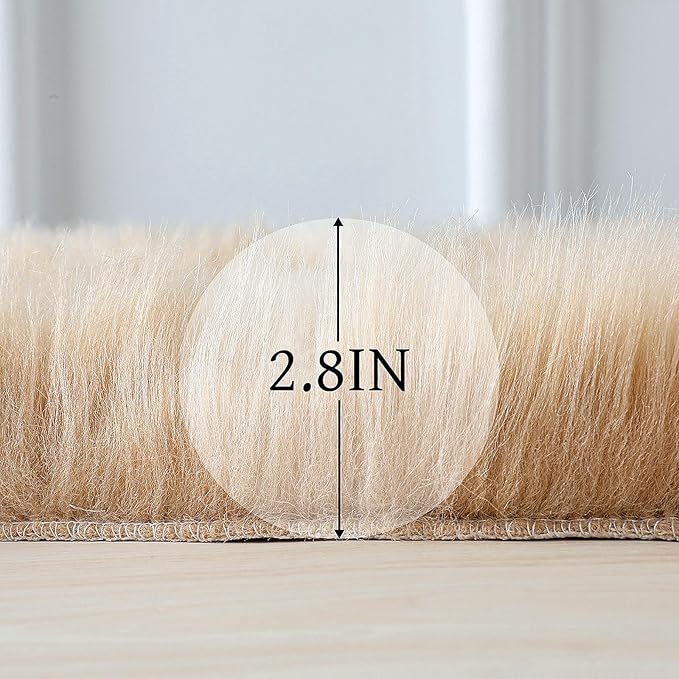 linmopm Faux Fur Rug Sheepskin Shag Fluffy Fuzzy Beige 4x6 ft Rugs for Bedroom Bedside Bed Floor Living Room Plush High-Density Cushion Carpet Super Sofa Cover